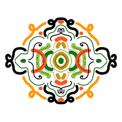 Ethnic Indonesian Pattern Vector Illustration, Traditional Ornamental Design with Symmetrical Floral and Abstract Motifs in Earthy Tones, Textile, Packaging, and Digital Art