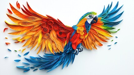 Obraz premium Colorful Paper Art Representation of a Parrot with Intricate Details and Texture