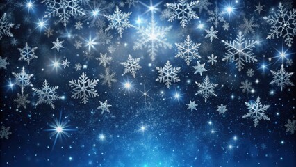Snowflakes gently falling from a dark and starry night sky, creating a serene and peaceful atmosphere , frosty air, natural phenomenon