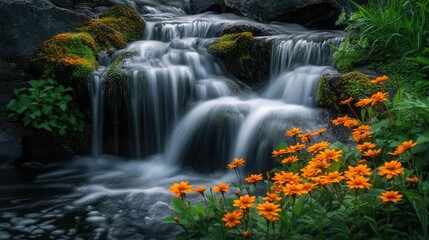 Obraz premium Orange mountain flowers AI generated image