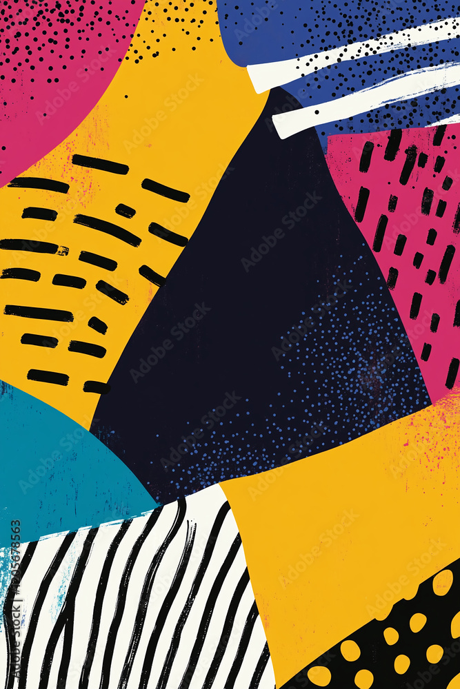Poster Abstract colorful geometric painting with vibrant shapes and patterns in a modern style