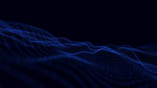Abstract modern waves technology background video animation 3D visualization in cyberspace floating fiber optic with copy space