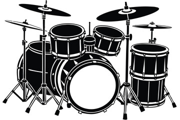 Detailed Drum Set Silhouette Illustration for Music Related