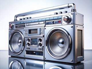 Fototapeta premium 80s Retro Boombox, Dual Speaker Cassette Player, Vintage Stereo, Music Player, White Background