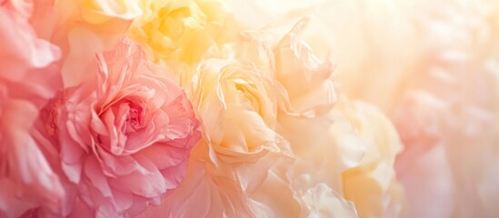 Fototapeta premium Soft gradient flow from pale yellow to soft pink, romantic atmosphere with subtle lighting effects and minimal texture