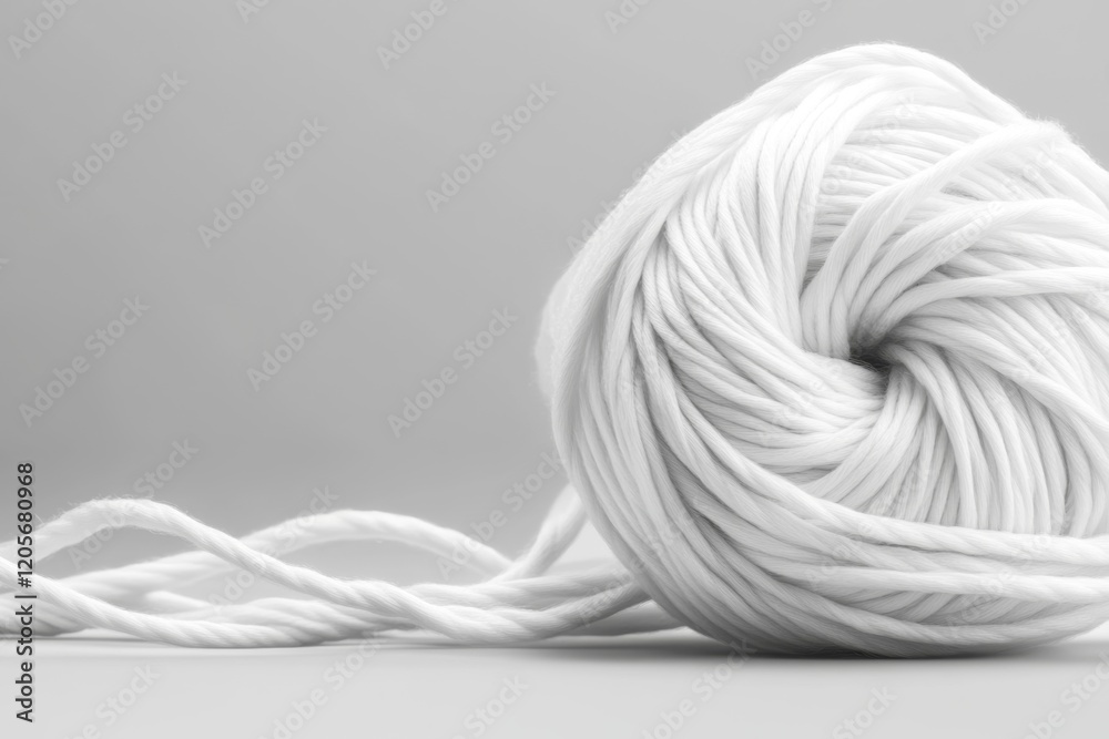 Poster A simple icon of yarn unwinding in a clean spiral, rendered in monochrome with a soft shadow for depth