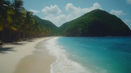 Naklejka premium Tropical Beach Paradise Secluded Cove Palm Trees