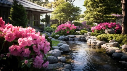 A photo of a spa garden with blooming flowers.