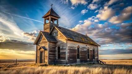 Fototapeta premium Abandoned Wooden Church, Great Plains, Minimalist Photography