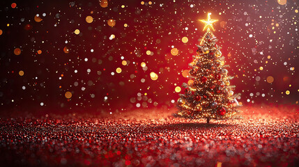 Sparkling Christmas Tree with Glowing Star and Festive Background