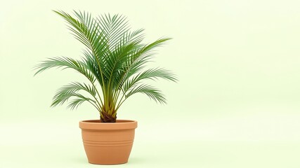 Obraz premium Kentia Palm in Terracotta Pot - Pastel Green Background