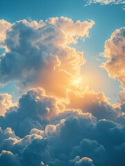 A vibrant sunset illuminating fluffy clouds in a serene sky.