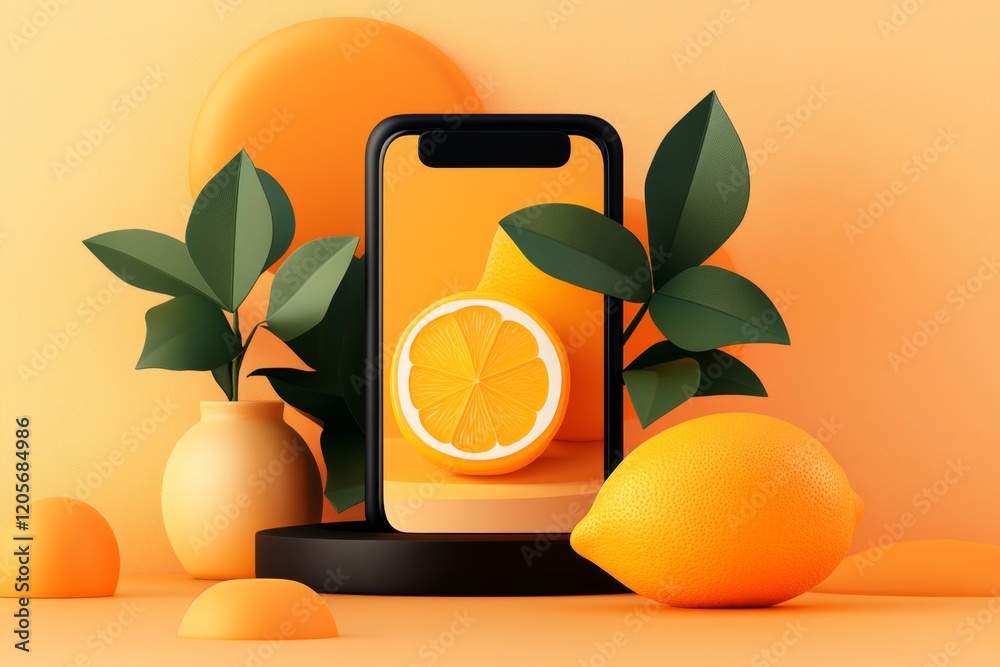 Leinwandbilder a stylized xanthous lemon slice icon, rendered with simple shapes and subtle gradients for a fresh a