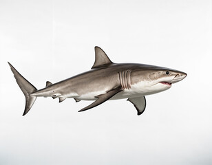 Obraz premium A stunning capture of a great white shark showcasing its powerful anatomy, sharp teeth, and sleek body, embodying the apex predator of the ocean ecosystem