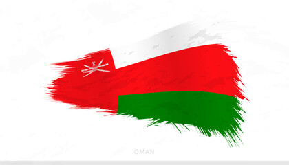 Oman National Flag with Textured Brush Strokes.