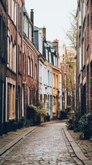 Fototapeta premium Charming cobblestone street lined with colorful historic buildings.