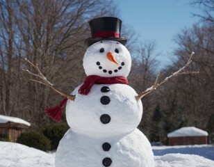 Obraz premium Festive Snowman Smiling on a Bright Winter Day