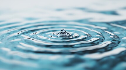 A close-up image of water ripples created by a droplet, showcasing the serene and calming patterns in a tranquil blue setting.