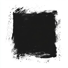 Black square grunge brush stroke texture on white background.