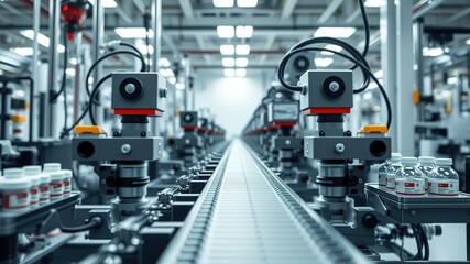 Fototapeta premium Sterile Bottling Production Line - High-Quality AI Image