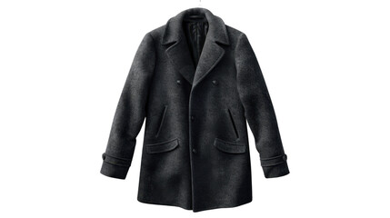 Black wool coat on transparent background