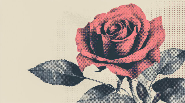 Fototapeta A vintage-inspired rose halftone collage element with dotted patterns
