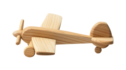 Wooden plane toy on transparent background