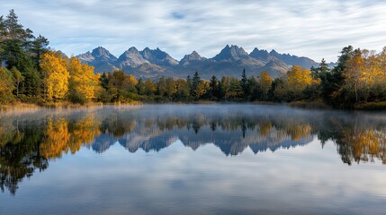 Obraz premium Autumn reflections mountain lake nature scene