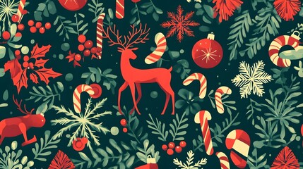 Festive Christmas Reindeer Pattern Design Featuring Candy Canes