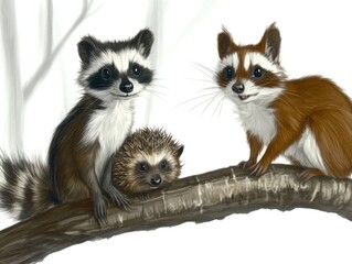 Obraz premium Small Mammals like Squirrels, Hedgehogs, and Raccoons in Their Natural Habitat Exhibiting Playful and Curious Behavior