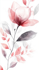 Modern watercolor floral illustration, delicate petals and leaves with soft gradients