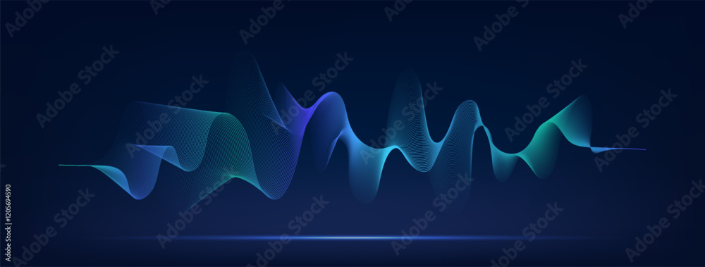 Poster wave background, glowing abstract sound wave pattern element, digital music equalizer, vector illust