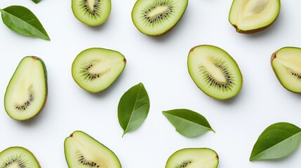 Fototapeta premium A row of thinly sliced green kiwifruit,