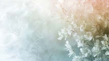 Ethereal floral arrangement with soft pastel hues and flowing smoke-like texture creating a dreamlike atmosphere