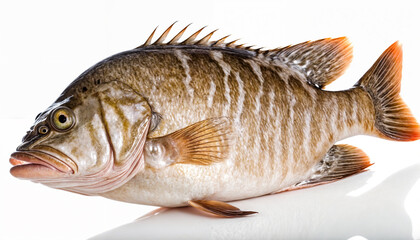 Fototapeta premium A fresh spotted grouper with unique patterns and vibrant fins, showcasing its appeal as a popular choice for seafood dishes and healthy marine cuisine