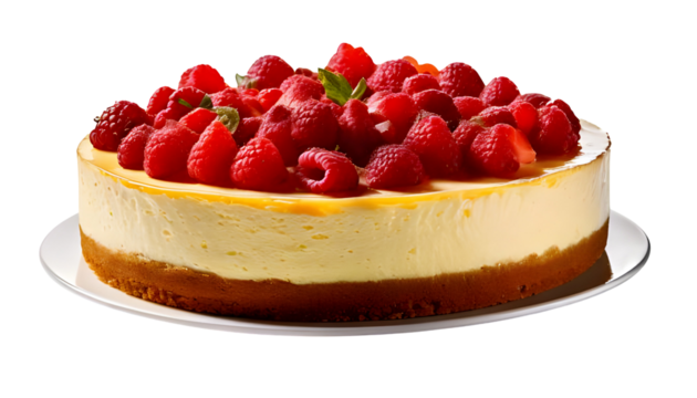 cheesecake with strawberries  isolated on Transparent Background.	