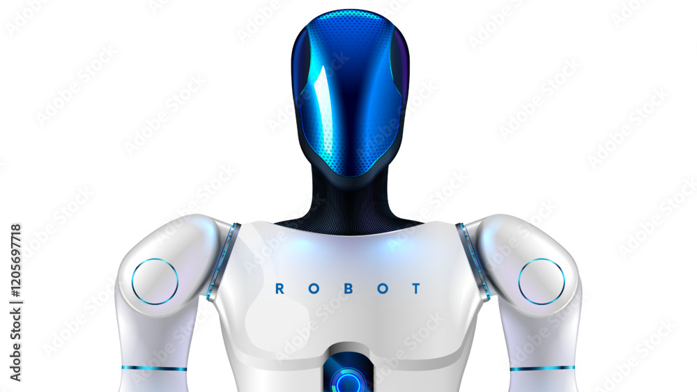Leinwandbilder Autonomous humanoid robot with AI. Humanoid robotics technology. Humanoid robot with AI or artificial intelligence. Robot Head in glass mask with actuator hands. Anthropomorphic robotics helper.