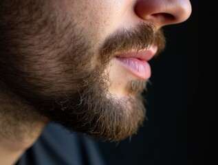 Obraz premium Close-up of a man's beard and lips with soft natural lighting highlighting facial features