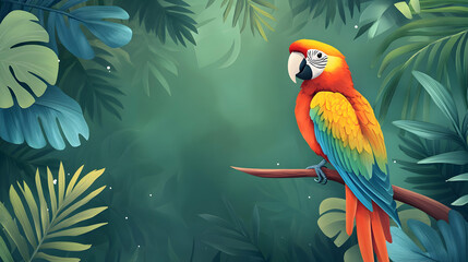 Vibrant Tropical Parrot Perched Amid Lush Greenery and Foliage