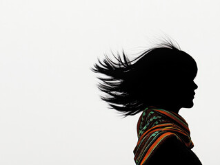 Fototapeta premium Silhouette of woman with windy hair outdoors