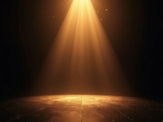 Podium with golden light lamps background with rays and sparks