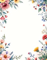 Fototapeta premium Floral Border Design with Watercolor Flowers