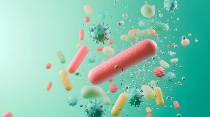 Colorful Microorganisms in Abstract Background with Scientific Elements