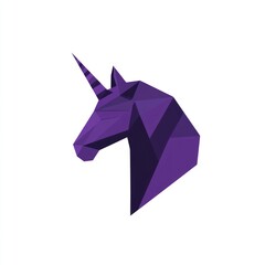 Purple geometric unicorn head; fantasy art, website design