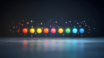 Enchanting glowing rainbow colored bubbles floating in a captivating dark space backdrop creating a whimsical and dreamlike atmosphere