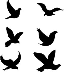 set of silhouettes of birds