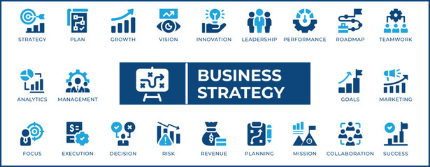 Business Strategy Icons. Chess, Target, and Lightbulb Vector Set for Agile Planning, KPI Goals, and Innovation