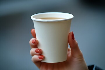 Holding warmth in a white coffee cup as moments of tranquility unfold in a quiet café setting