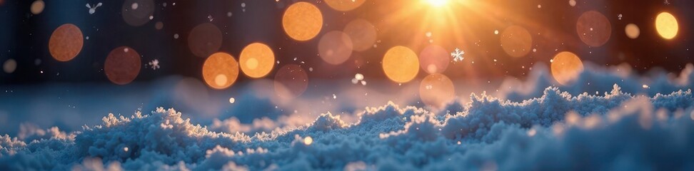 Naklejka premium Snowflakes dance in soft, warm light around holiday lights, delicate, light