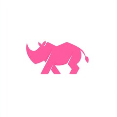 Obraz premium Pink rhino illustration, geometric design, white background, nature icon